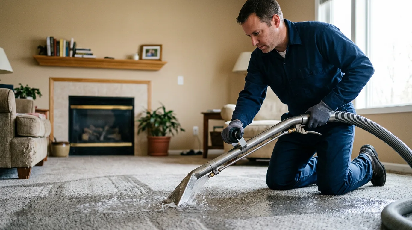 Water damage restoration technician working near Queen City, MO